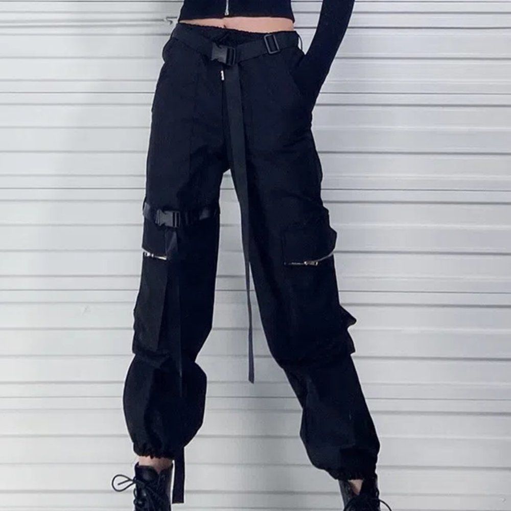 No Limit Black High Waist Cargo Pants | Women Hiphop Streetwear Techwear…